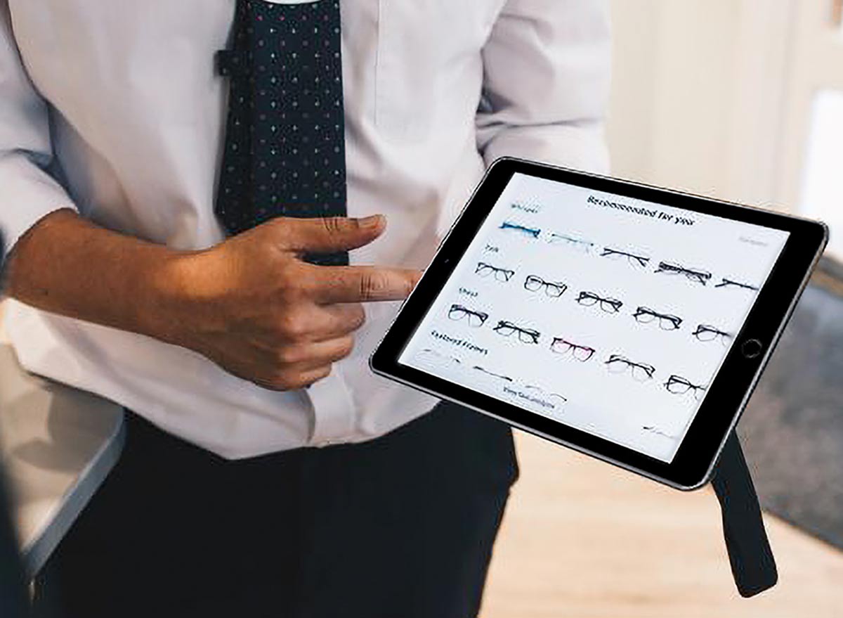 Specsavers Australia CT101 tablet stand, showing variety of glasses on tablet