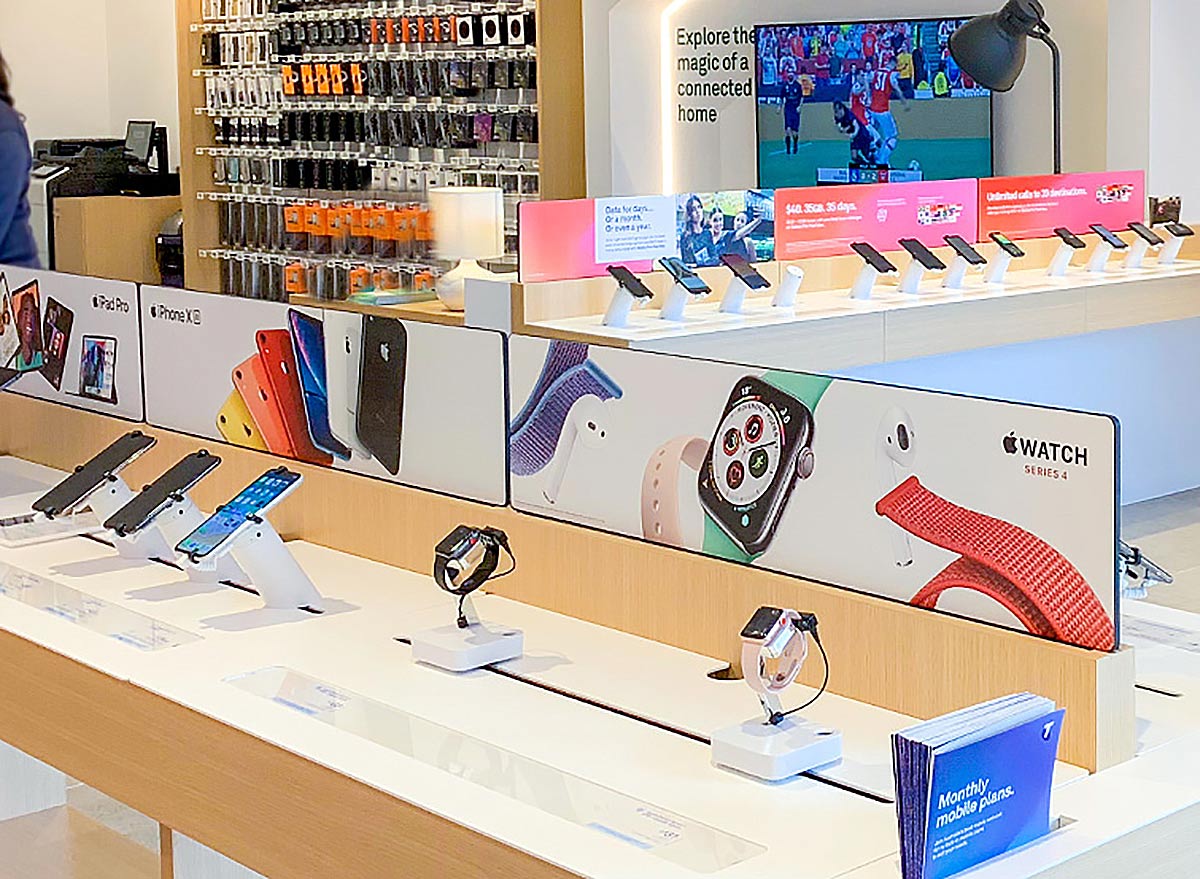 Telstra Pakenham store after new installation. Phones and smart watches on display