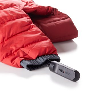 IR cable lock, attached to jacket, alarmed, apparel security tag, clothing store