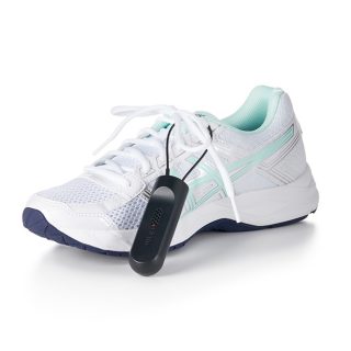 IR cable lock, attached to trainer shoe, alarmed, armed, apparel security tag, clothing store