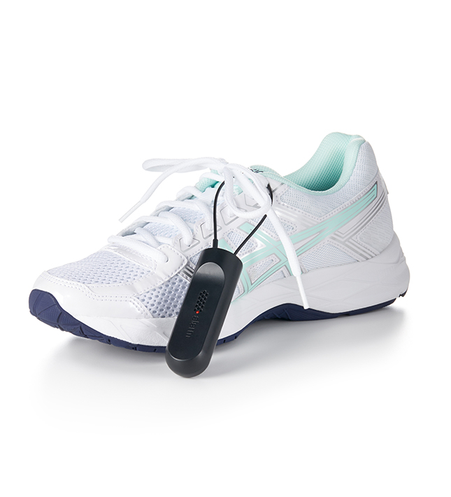 IR cable lock, attached to trainer shoe, alarmed, armed, apparel security tag, clothing store