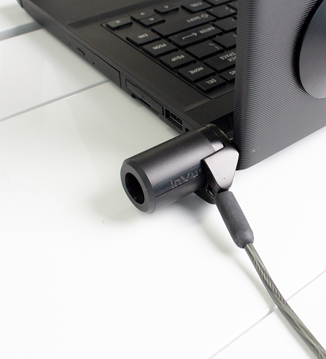 Laptop retail security, device plugged into laptop, K-Lock by InVue