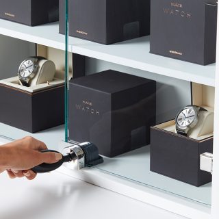 L440 Glass jewelry cabinet security, smart lock and key, digital, safely secure watches