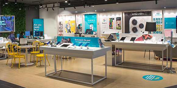 Optus store, view of store and products on display