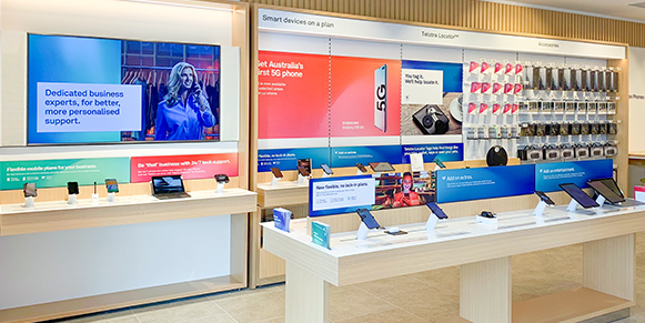Telstra Pakenham store after new installation. Phones and tablets on display