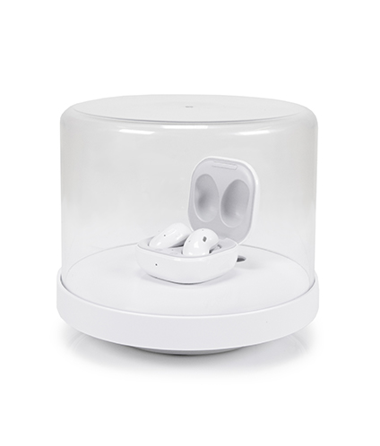 Invue Zips display case, wireless ear pods, small merchandise on display