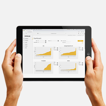product management, analytics displayed on tablet, being held by two hands