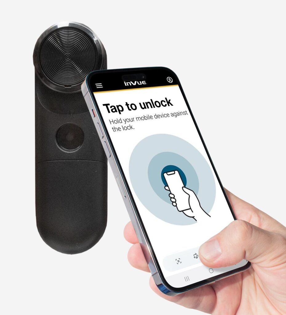 InVue LIVE Cam Lock, app based lock, housing perfume in glass cabinet